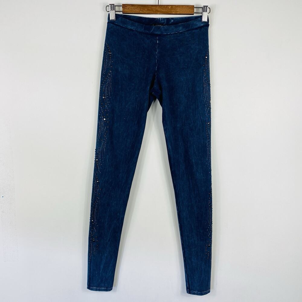 T-Party Leggings Small Blue Acid Wash Embellished Pull On Stretch Cotton